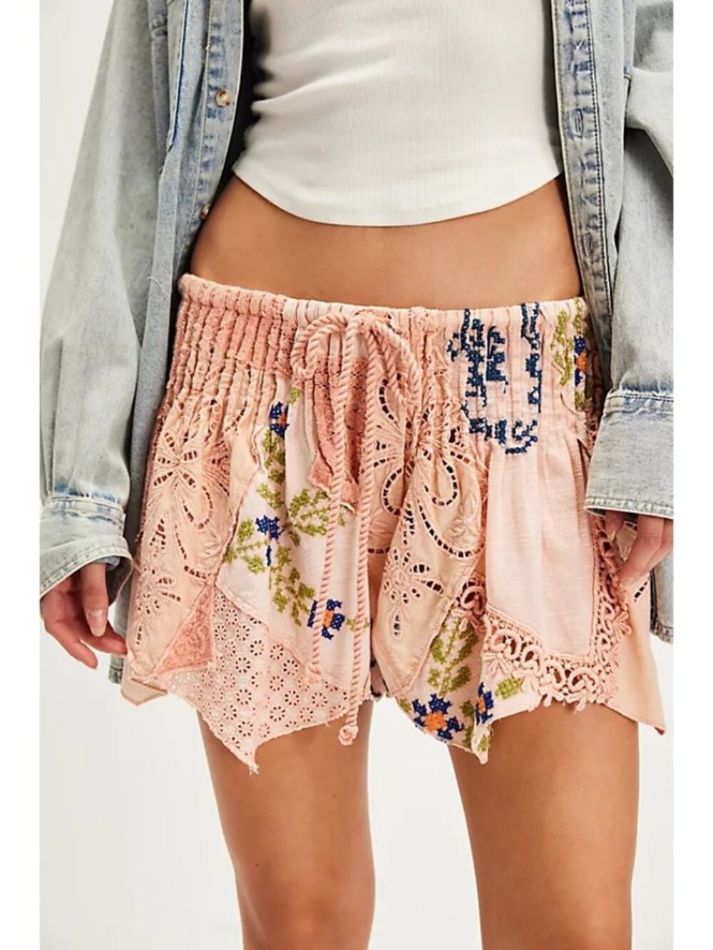 Free People Field Of Dreams Embroidered Shorts Boho Chic Fairy Hippie Womens L